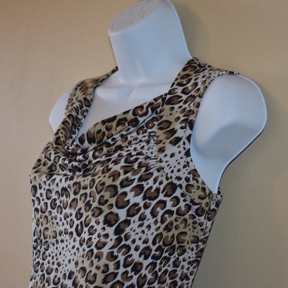Women's Leopard Cowl Neck Sleeveless Shirt - Size Medium - Picture 8 of 8